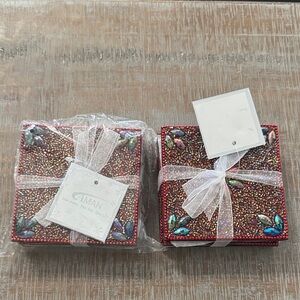 Holiday Christmas Set Sparkling Beaded Set of 8 Drink Coasters - New with Tags
